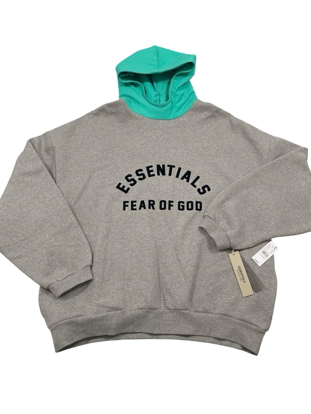 NWT Fear of God Essentials Hoodie Size XL Grey/Mint Sweatshirt (Retail $150)
